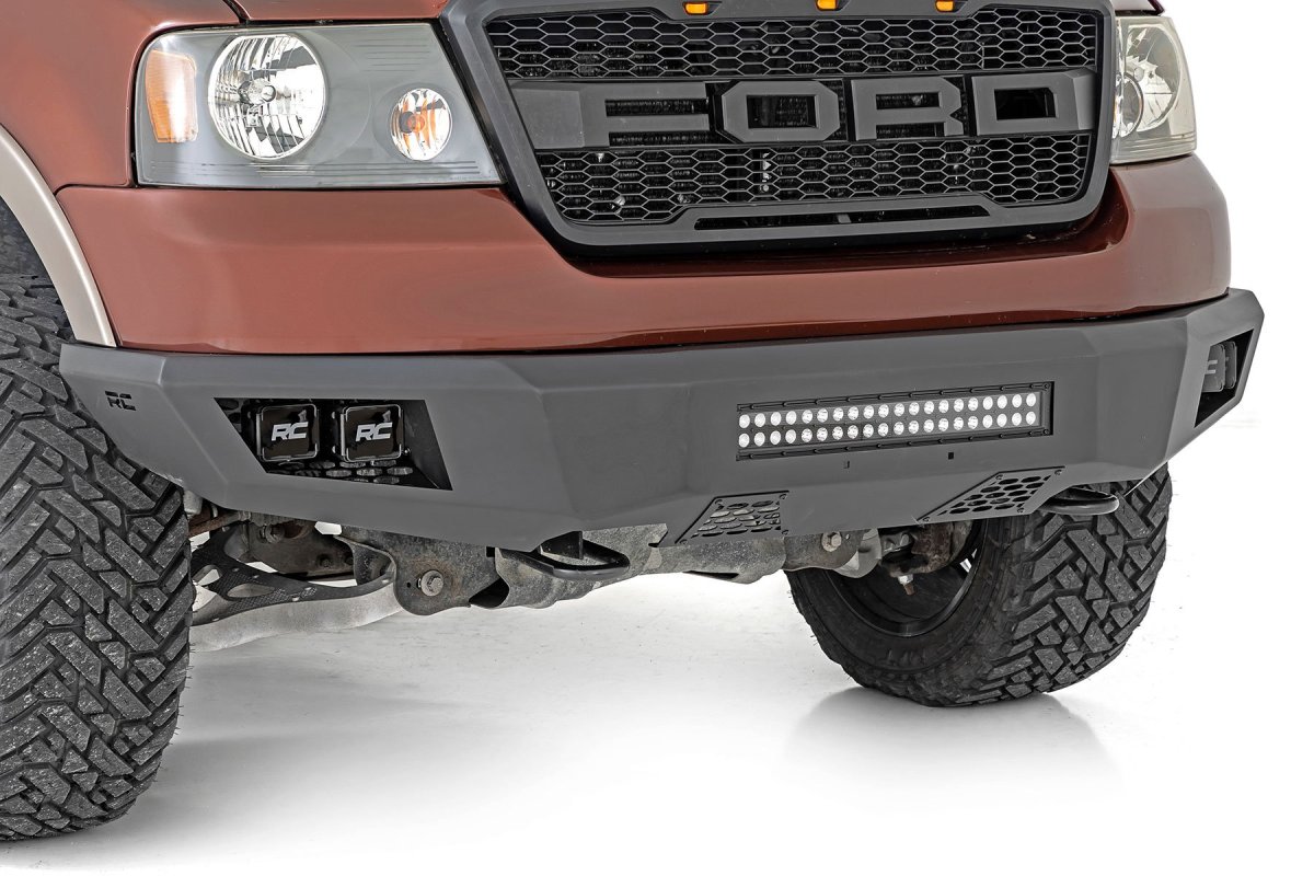 Ford F-150 Front Bumper - Rough Country - LED Bumper with LED Cubes and Light Bar - Flat Black - '04-'08